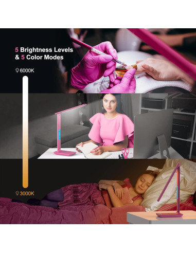Lámpara de Escritorio LED Poukaran con Cargador Inalámbrico Rosa