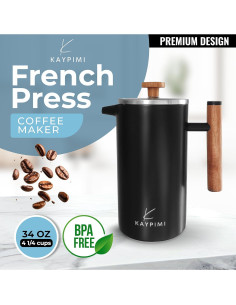 Prensa Francesa de Café Kaypimi 1L Acero Inoxidable Aislada 2