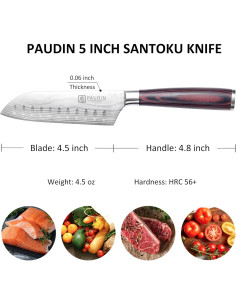 Cuchillo Santoku PAUDIN 12.7 cm Acero Inoxidable Pakkawood 2