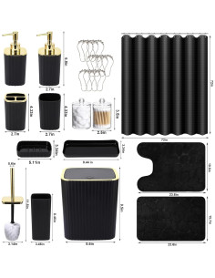 Juego de baño XLHOMO 25 piezas con cortina y alfombrillas negras 2