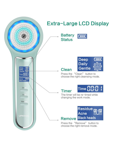 Exfoliador Facial UMICKOO 3 en 1 con Pantalla LCD Verde