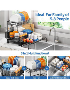 Estante de Secado de Platos TOOLF 2 Niveles Expandible Negro 2