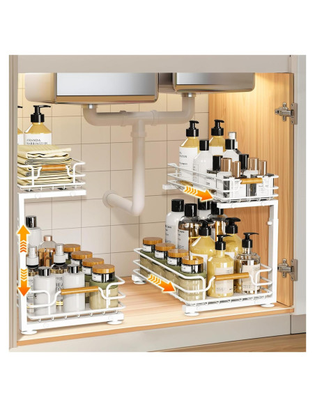 Organizador Bajo Fregadero JYPS 2 Niveles Ajustable Blanco