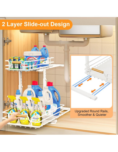 Organizador Bajo Fregadero JYPS 2 Niveles Ajustable Blanco