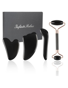 Juego de Gua Sha de Jade y Obsidiana Natural - 4 Piezas