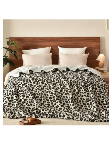 Manta Sherpa Reversible PHF Queen Leopardo 90x90 cm Cálida