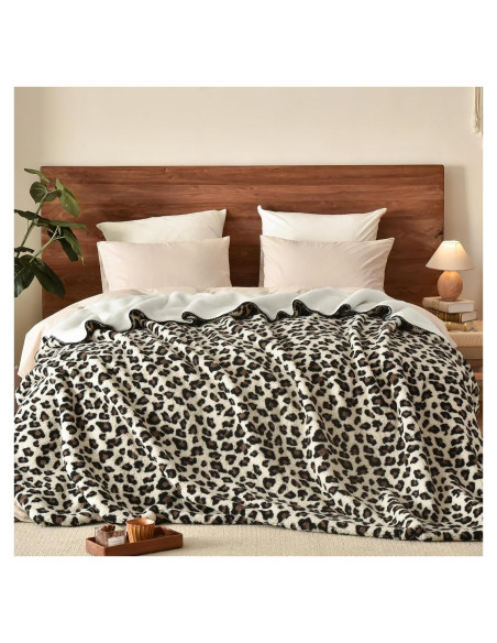 Manta Sherpa Reversible PHF Queen Leopardo 90x90 cm Cálida