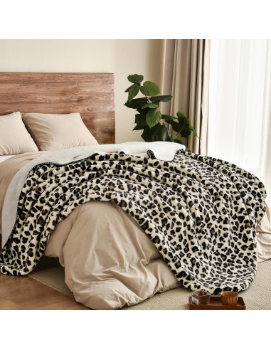 Manta Sherpa Reversible PHF Queen Leopardo 90x90 cm Cálida