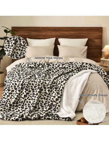 Manta Sherpa Reversible PHF Queen Leopardo 90x90 cm Cálida