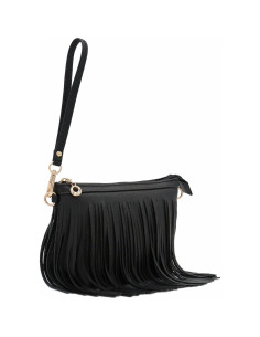 Bolso Cruzado Pequeño Negro con Flecos y Correa Ajustable 2