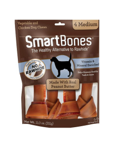 SmartBones Masticables Medianos Sin Piel con Mantequilla de Maní - Paquete de 4