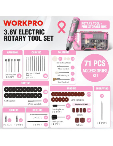 Kit de Herramientas Rotativas Inalámbrico Workpro 71 Acc.