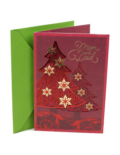 Tarjeta de Navidad Hallmark para Mamá y Papá - Árbol de Foil Rojo