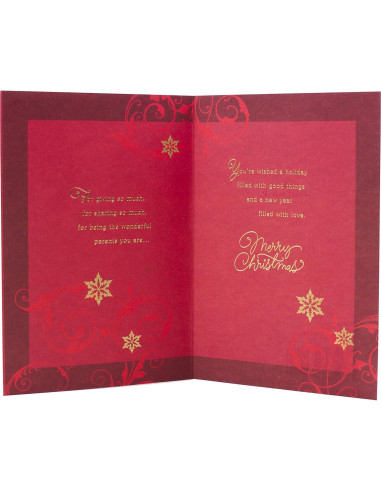 Tarjeta de Navidad Hallmark para Mamá y Papá - Árbol de Foil Rojo