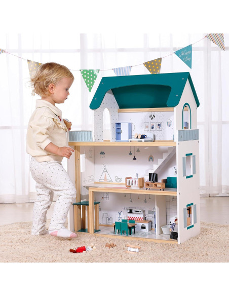 Casa de Muñecas TOOKYTOY con Ascensor y 21 Muebles