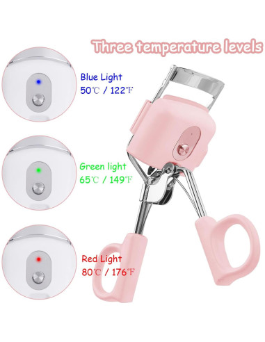 Rizador de Pestañas Eléctrico YOBEYI Rosa, Calentado, 3 Temperaturas