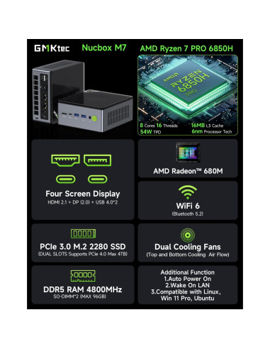 Mini PC Gaming GMKtec Nucbox M7 Ryzen 7 16GB RAM 512GB SSD