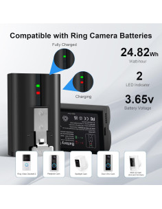 2 Baterías Recargables Fukuai 6800mAh para Timbre Ring 2