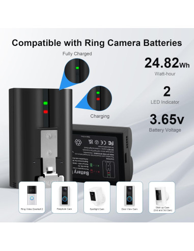 2 Baterías Recargables Fukuai 6800mAh para Timbre Ring
