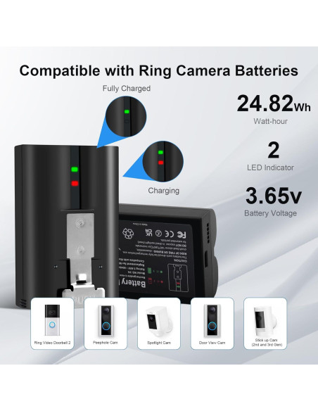 2 Baterías Recargables Fukuai 6800mAh para Timbre Ring