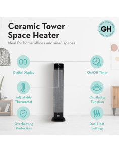 Calentador de Torre Cerámico Good Housekeeping 76 cm Oscilante 2
