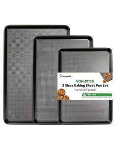 Juego de 3 bandejas para hornear Tiawudi, acero al carbono, antiadherente
