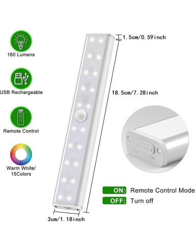 Lámpara Bajo Gabinete Inalámbrica Haigvel H-8126 RGB 15 Colores
