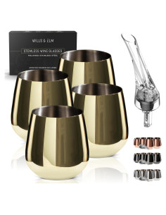 Juego de 4 Copas de Vino Doradas Wills and Elm - Acero Inoxidable Irrompible 18oz