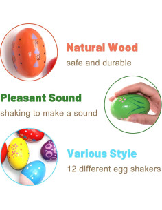 Set de 12 Shakers de Huevo de Madera Ehome para Bebés 2