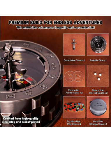 Dados de Ruleta CZYY Metálicos 7-en-1 para D&D y RPG