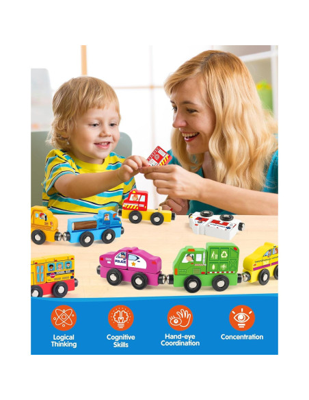 Juego de Tren de Madera Vanmor 8 Piezas para Niños 3-5 Años Juego de Tren de Madera Vanmor 8 Piezas para Niños 3-5 Años