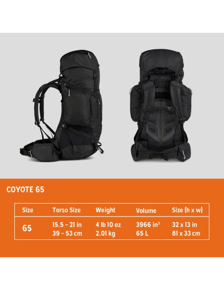 Mochila Kelty Coyote 65L - Senderismo, Ajuste Personalizado