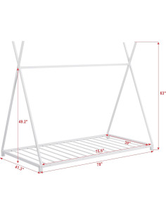 Cama Casa Twin JOYFULIN de Metal Montessori Blanca con Techo 2