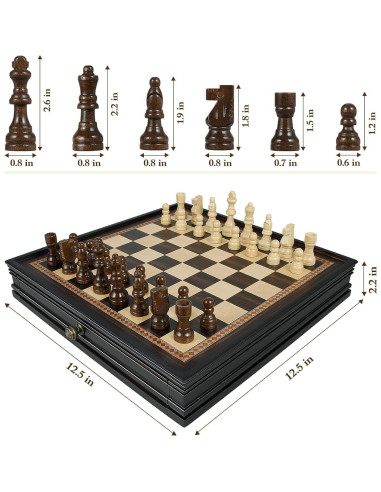 Juego de Ajedrez Magnético BIVOMON 31.75 cm con 2 Cajones