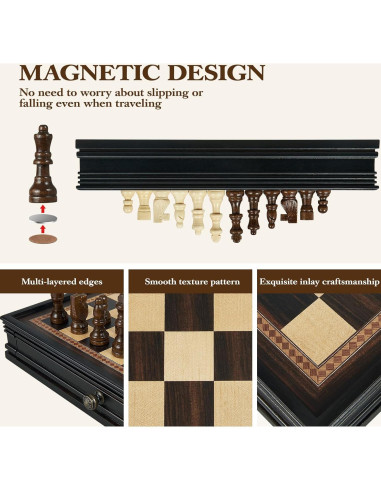 Juego de Ajedrez Magnético BIVOMON 31.75 cm con 2 Cajones