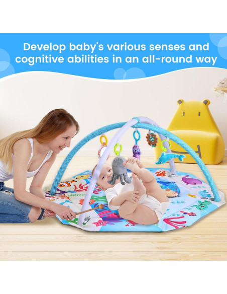 Alfombra de Juego para Bebés 9 en 1 Azul Océano con Pelotas