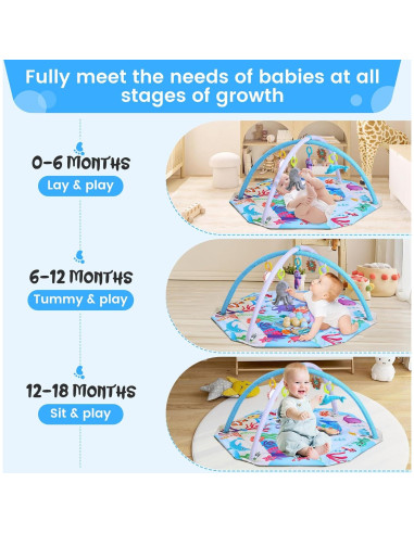 Alfombra de Juego para Bebés 9 en 1 Azul Océano con Pelotas