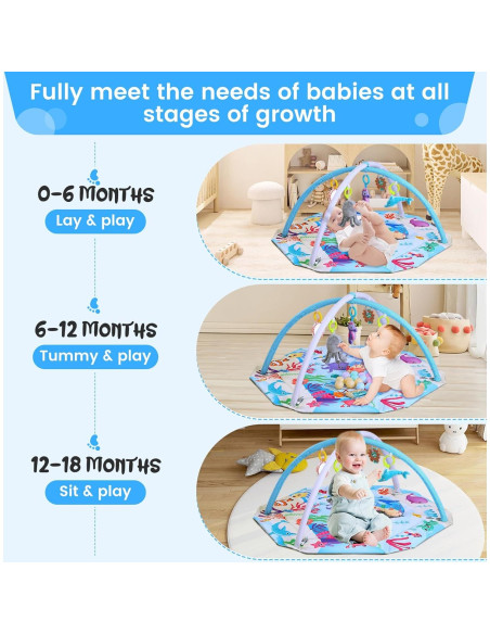 Alfombra de Juego para Bebés 9 en 1 Azul Océano con Pelotas