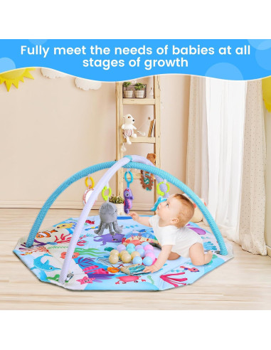 Alfombra de Juego para Bebés 9 en 1 Azul Océano con Pelotas