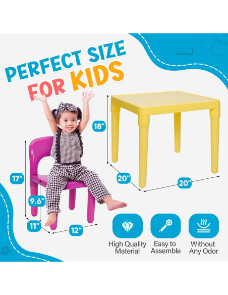 Conjunto de Mesa y 4 Sillas ZENY para Niños Multicolores