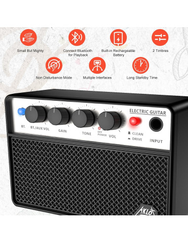 Amplificador de Guitarra Eléctrica Portátil AKLOT 10W Negro