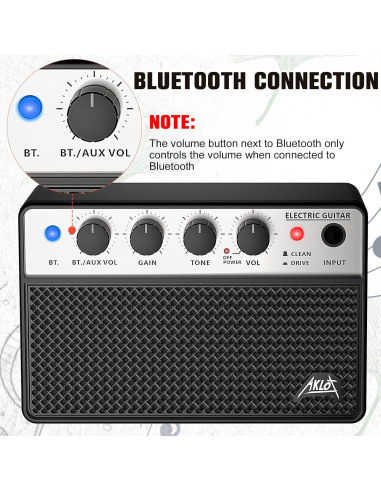 Amplificador de Guitarra Eléctrica Portátil AKLOT 10W Negro