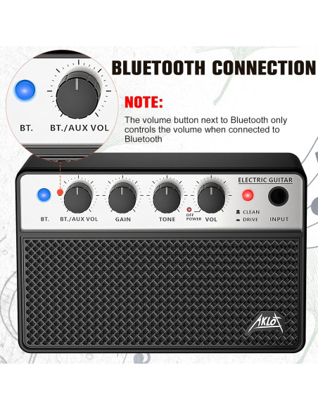 Amplificador de Guitarra Eléctrica Portátil AKLOT 10W Negro