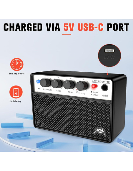 Amplificador de Guitarra Eléctrica Portátil AKLOT 10W Negro