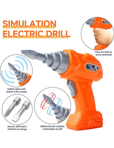 Juego de Herramientas para Niños Whimtoyland 58 PZS con Taladro