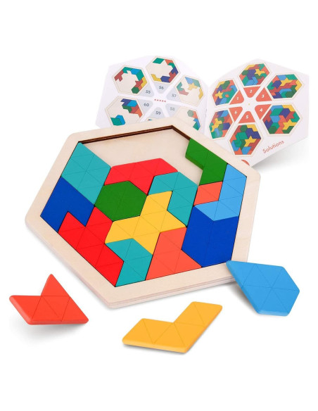 Bloques de Rompecabezas Tangram de Madera Vanmor - Juguete Educativo 60 Desafíos