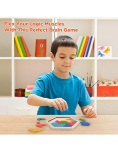 Bloques de Rompecabezas Tangram de Madera Vanmor - Juguete Educativo 60 Desafíos 2