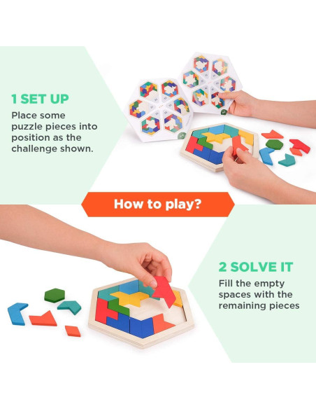 Bloques de Rompecabezas Tangram de Madera Vanmor - Juguete Educativo 60 Desafíos