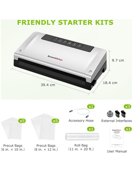 Máquina de Sellado al Vacío Bonsenkitchen VS3000 Plata 5 Modos