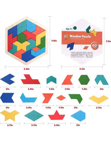 Bloques de Rompecabezas Tangram de Madera Vanmor - Juguete Educativo 60 Desafíos